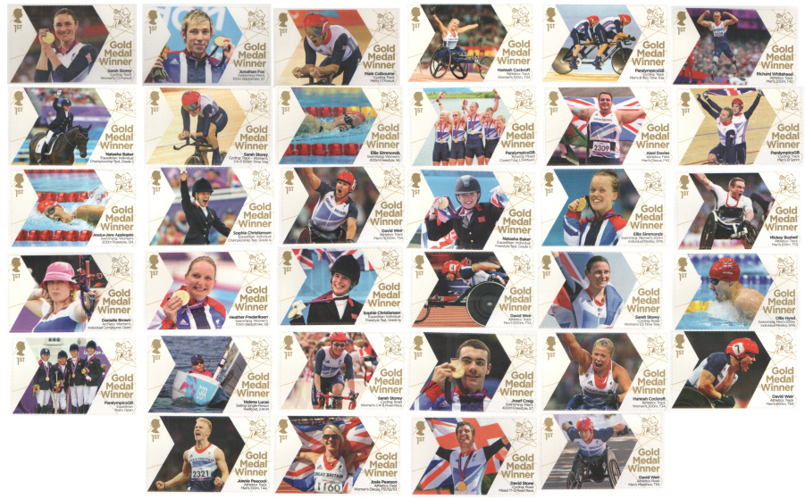 (image for) Full set of 34 London 2012 Paralympic Gold Medal Winner single stamps